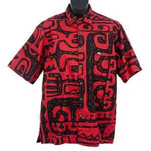 Rix Hawaiian Aloha Shirt Red Black Size Small S Tribal Aloha Short Sleeve EUC